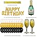 UTOPP Happy Birthday Letter Party Balloons Banner, Gold Decoration Party Supplies Champagne Bottle Goblet Big Foil Mylar Foil Balloons Thick Latex Balloons Gold Black White for Party Decoration