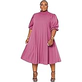 Tycorwd Women's Plus Size Casual Pleated Dress Summer Short Sleeve Flowy Swing Dress Loose Beach Dresses
