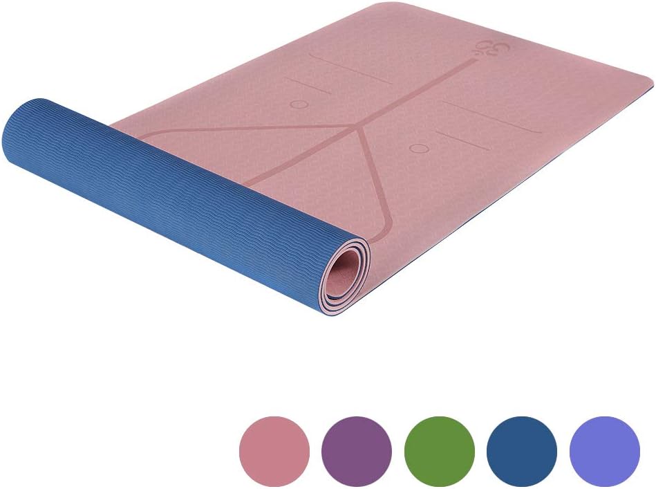 YOWEN Yoga Mat, 1/4 inch Pro Yoga Mats Extra Long Eco Friendly Non Slip Fitness Mat Exercise Mat Workout Mat for Pilates and Yoga with Body Alignment System (Pink+Blue)