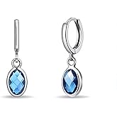 Watforsh Small Silver and Aquamarine Light Blue Leverback Dangle Sapphire Small Simple Drop and Dangle Lightweight Stone Earrings for Office Women