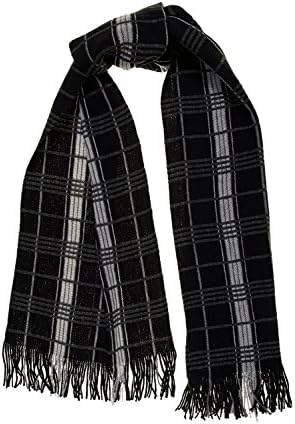 Le Ferre Men's Winter Fashionable Soft 100% Wool Colorful Striped Knit Long Scarf - (Colors: Black, Grey and White)