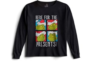 ISAAC MORRIS LIMITED Dr. Seuss The Grinch Boy's Christmas T-Shirt - Crewneck Pullover Long Sleeve Holiday Tee for Kids