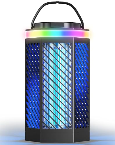 Regevo Rechargeable Electric Mosquito Lamp 8000mAh, 3 in 1 Electric Fly Swatter with LED and RGB Light, 2000V Insect Destroyer Outdoor and Indoor, IPX4 Waterproof for Camping, Garden, Home
