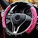 Wishlanlan Elegant Four Season Universal Anti-Slip Leather Car Steering Wheel Cover#SU011 (Black+Pink+ Crystal Diamond)