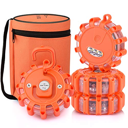 AK [4 Pack] LED Road Flares Safety Flashing Warning Light Roadside
