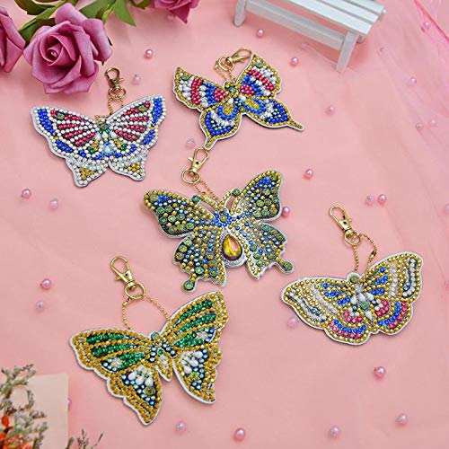 5D DIY Diamond Painting Keychain, Mosaic Making Full Drill Special Shape Diamond Painting Kit for Bags, Smartphone Straps (Butterfly)