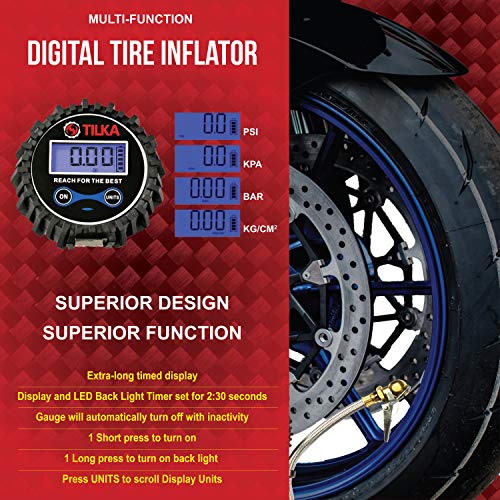 TILKA TOOLS Digital Tire Inflator with Pressure Gauge - Air Compressor Accessories -White LED Light - Great Gifts of Air Tools and Accessories - Quality Auto Mechanic Tools for Men and Women 200 PSI - Thumbnail 6