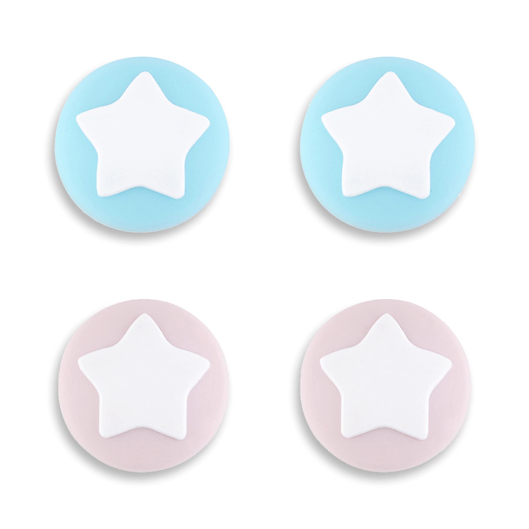 PlayVital Star Design Cute Switch Thumb Grip Caps, Cherry Blossoms Pink & Heaven Blue Joystick Caps for Nintendo Switch Lite, Silicone Analog Cover Thumbstick Grips for Switch OLED Joycon