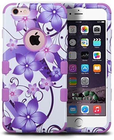 iPhone 6s, iPhone 6 Case with [FREE 9H Tempered Glass Protector] Full Body Protection [2-in-1] Package by MyTurtle Shockproof Protective Shell Cover (Purple Hibiscus Flower)