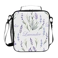 TARTINY Watercolor Lavender Botanical Pattern Hand Painting Lunch Box Insulated Lunch Thermal Cooler Bag Tote Freshness Bags Adjustable Shoulder Strap for School Office