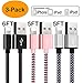 OTISA Lightning Compatible Cable, Charger Cable 3Pack 6FT 5FT 5FT, Long Durable Nylon Braided Charging Cable, Charger Cord Compatible Phone X 8 7 SE 6S 6 5C 5S Plus Pad Mini Air Pro Black Silver Pink