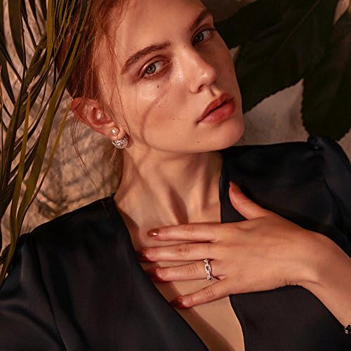 SPILOVE Fashion CZ Women Eternity Band 18k White Gold Plated Wedding Engagement Ring,Valentine's Day Gift