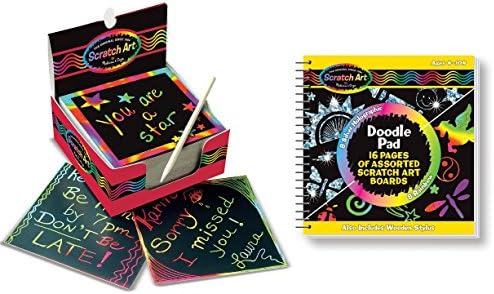 Melissa &amp; Doug Scratch Art Rainbow Mini Notes (125 ct) With Wooden Stylus With Melissa &amp; Doug Scratch Art Doodle Pad With 16 Scratch-Art Boards and Wooden Stylus