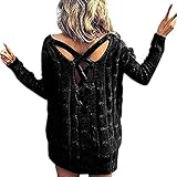 Huiyuzhi Womens Criss Cross Backless Knitted Loose Sweater (One Size, Black)
