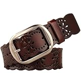 E-Clover Fashion Women's 38mm Wide Leather Floral Western Jean Belt