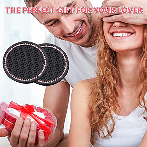 Bronkige 2PCS Bling Car Cup Coaster, Rhinestone Anti Slip Silicone Car Insert Coaster, 2.75 Inch Universal Vehicle Bling Cup Holder Insert Coaster Suitable for Most Cars (Pink)