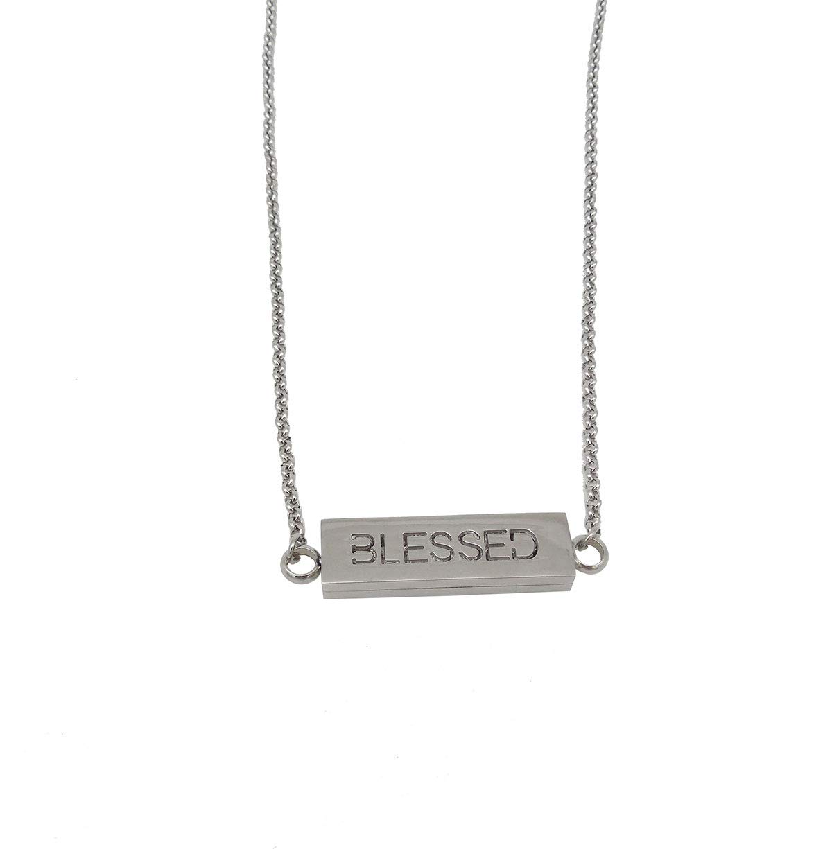 NewStar Women Diffuser Necklaces Inspirational Bar Pendant Necklace -Blessed
