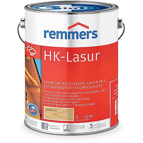 Remmers HK-Lasur 3in1 farblos, 5 L, Holzlasur aussen, 3in1: Imprägnierung, Grundierung & Lasur, Holzschutz vor Feuchtigkeit & UV-Strahlung
