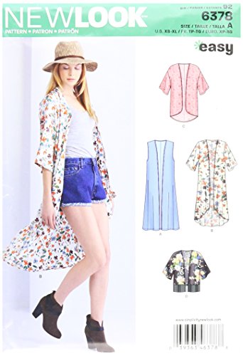 NEW LOOK 6378 Misses' Easy Kimonos with Length Variations Sewing Kit, Size A (XS-S-M-L-XL)