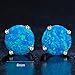 Platinum Plated Opal Stud Earrings for Men, Women,8mm Dark Blue Ear Piercing & Synthetic Lab Created