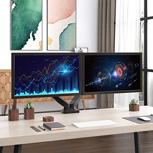 Dual Monitor Stand - Monitor Desk Mount with Swivel & Tilt , Adjustable Monitor Riser with Grommet Installation , C Clamp , Cable Management , Gas Spring Monitor Arms for 15 to 27 inch LCD Screens - Thumbnail 6