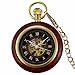 Roman Copper Wood Ring Hollow Mechanical Pocket Watch Fob Steampunk Open Face Design for Men Women