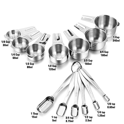 image for Measuring Cups and Spoons Set, 304 18/8 Stainless Steel by Umite Chef,