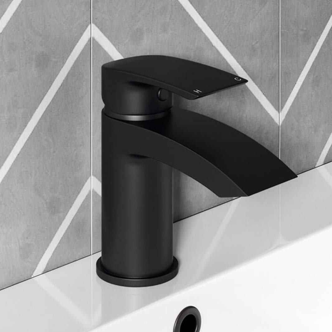 Noir Bathroom Single Lever Black Mono Basin Sink Mixer Tap with Slotted Spring Waste | Matt Black