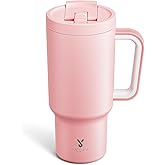 Meoky 32 oz Tumbler with Handle and Flip Straw, 100% Leakproof Tumbler with Lid and Straw, Stainless Steel Insulated Cup, Cupholder Friendly, Keeps Cold for 24 Hours (Blush)