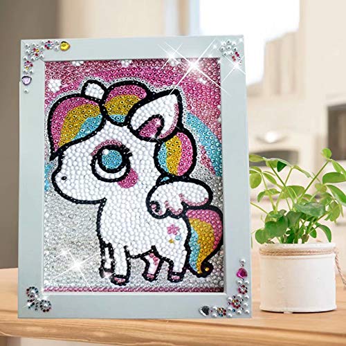 qiaoniuniu Pony Diamond Painting for Kids Full Drill Painting by Number Kits , Unicorn Toys, Arts Crafts Hobby Supply Set, Rhinestone Mosaic Making Gifts for Christmas Birthday -Include Wooden Frame