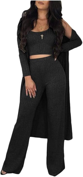 3 piece set includes cardigan crop top and pants