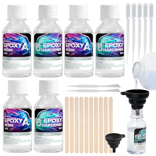 Epoxy Resin, Resiners 20.28OZ Epoxy Resin Crystal Clear, Not-Yellowing No-Bubble, Self Leveling Easy-Pour Easy Mix 1:1 Casting Kit & Coating for DIY Jewelry Making, Art Resina Clear Crafts, Molds