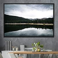 Framed Canvas Wall Art Calming Waters Aerial Cool Lake Landscape Multicolor Photography Realism Relax/Calm - 16x24 inches