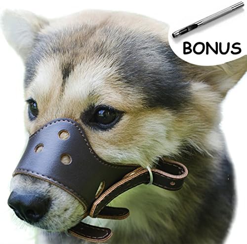 Adjustable Leather Dog Muzzles, Lightweight Durable, for Anti-biting Anti-barking Anti-chewing Safety Protection (S, Brown)