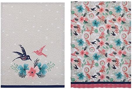 Sarah Watts Morning Dew Dusty Pink Hummingbirds Birds Designer Kitchen Dish Tea Towels Dishcloths Set of 2