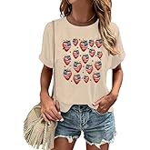 Patriotic Shirts for Women 4th of July America Stars Stripes USA Graphic Shirts Summer Heart Flag Tops Tee