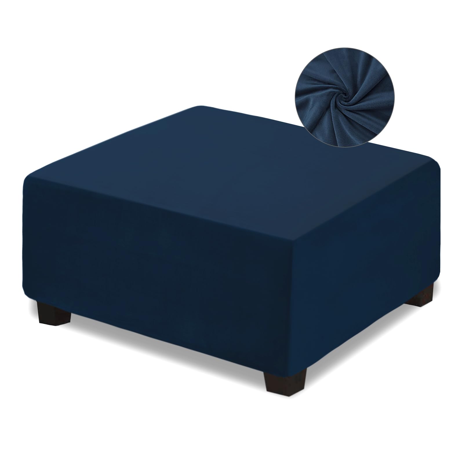 Photo 1 of NeColorLife Velvet Square Ottoman Cover,Stretchable Footrest Stool Slipcover with Elastic Band for Rectangle and Square Storage Ottoman(Large,Navy Blue)