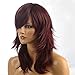 Namecute Wine Curly Wigs Costume Long Synthetic Women's Wig Full Cap with Side Bang