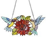 Bieye W10006 15 Inch Hummingbirds Eat Sunflower Nectar and Pollen Tiffany Style Stained Glass Window Hangings with Chain, 15