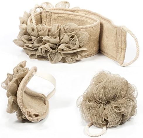 3 Piece Bath Pouf & Shower Loofah Set - Includes Mesh Body Wash Sponge, Exfoliating Mitt & Back Scrubber - Exfoliate Your Skin with Luxurious Lather from Head to Toe - by Savvy Bath