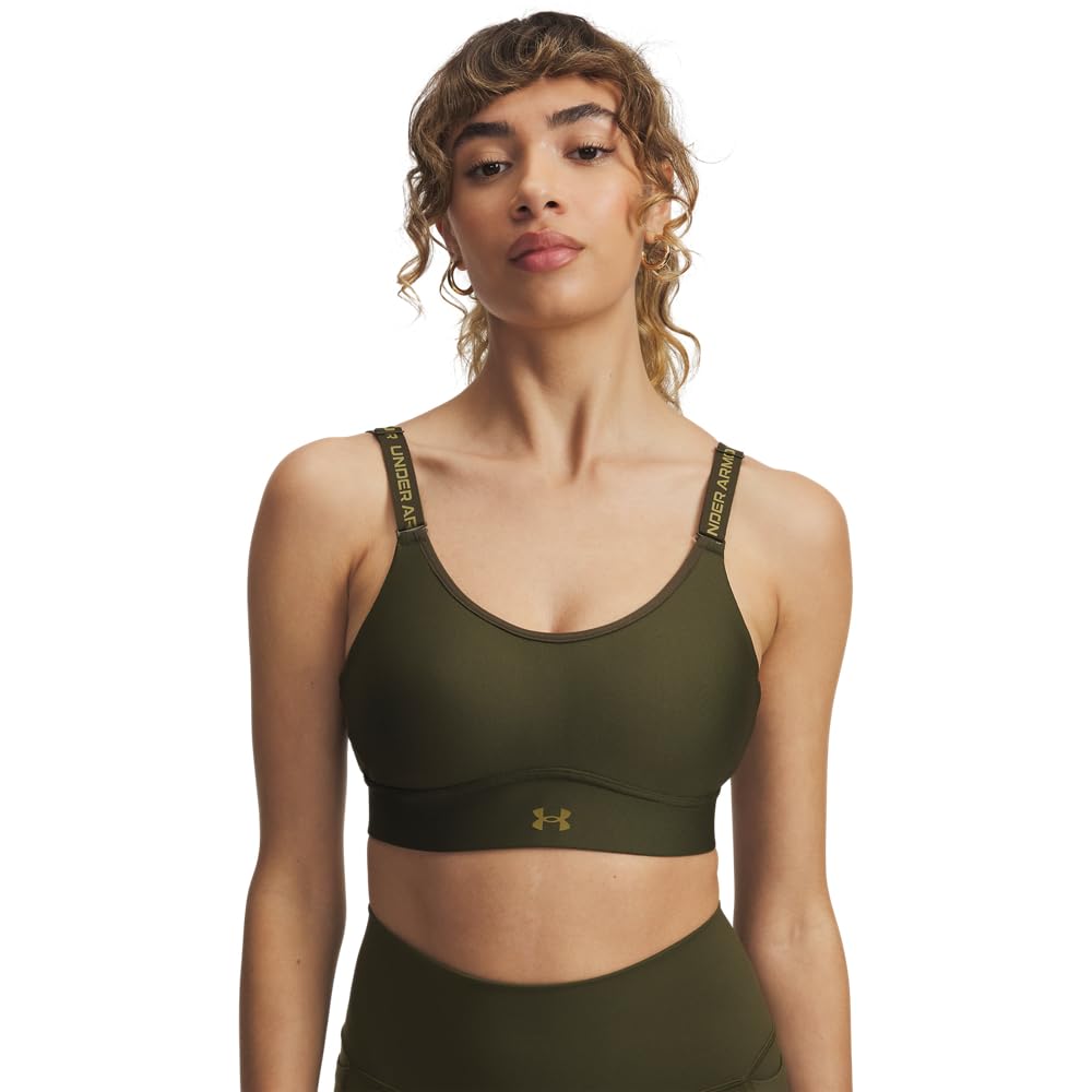 Under Armour Women's Infinity Mid Impact Sports Bra, (308) Expedition Green / / Canteen Green, Medium D-DD Image