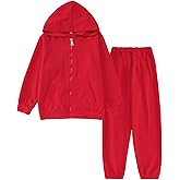 Ritatte Little Girls Boys Sweatsuit Solid Zipper Hooded Sweatshirt Tops Sweatpants Jogger Set Kids 2Pcs Fall Winter Outfits