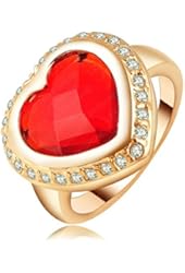 AnaZoz Jewelry 18K Gold Plated Sweet Love Rings Gold Plated Austrian Crystals Hearted Shaped Red Ring For Women