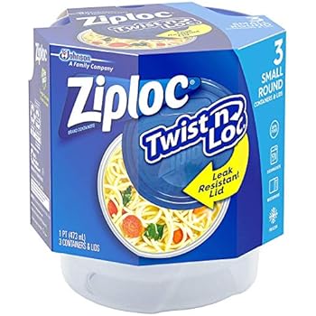 Ziploc Twist N Loc Containers, Small 3 Containers and 3 Lids (Pack - 6)
