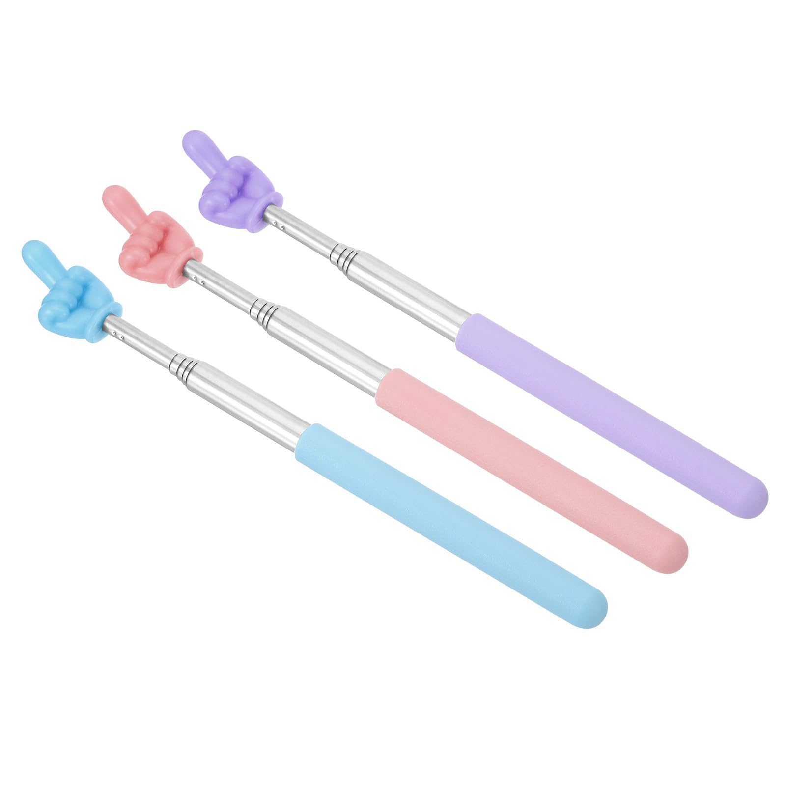 PATIKIL Telescopic Teachers Pointer Stick, 3 Pcs Classroom WhiteBoard Teacher Hand Finger Mini Pointer for Presentation Speaker, Blue Pink Purple Style1