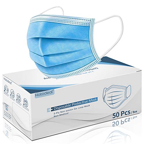 50 Pcs Disposable Face Mask, Breathable Face Masks 3 Ply Protection for Blocking Dust Air Pollution, Daily Protective facemask Bulk for Adult, Men, Women, Indoor, Outdoor Use