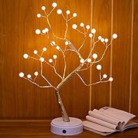 Qunlight Upgraded Copper Wire Tree Branch Decorative No Heat Lights,USB&Battery Powered,20Inch 108 Warm White LED,Table Lamp for Home Decoration,Wedding Sign(Warm White) (36LED, Warm White Pearl)