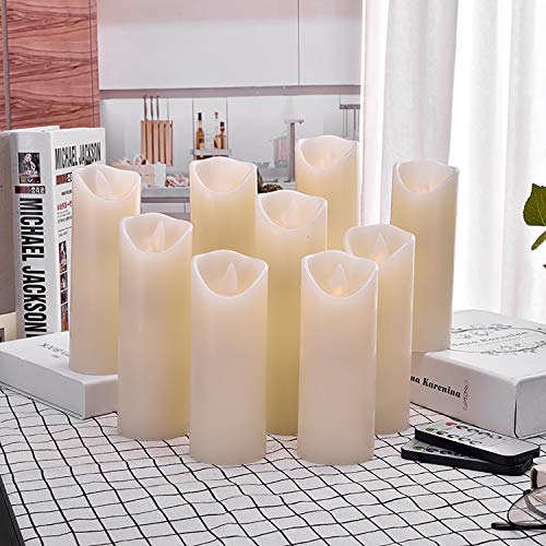OSHINE Flameless Candles Set of 9 Ivory Dripless Real Wax Pillars
