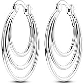 CYMYSS 925 Sterling Silver Hoop Earrings for Women, Small and Large Trendy Hoops Hypoallergenic Huggie Earrings Statement Fashion Jewelry Gifts for Sensitive Ear - Double Loop