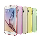 Samsung Galaxy S6 Case, 5 Pack Ace Teah [ Ultra - Thin ] Protective Cover Slim Fit Flexible TPU Vibrant Trendy Color Transparent Cell Phone Case for Samsung Galaxy S6 - Red, Plum, Green, Gold, Yellow